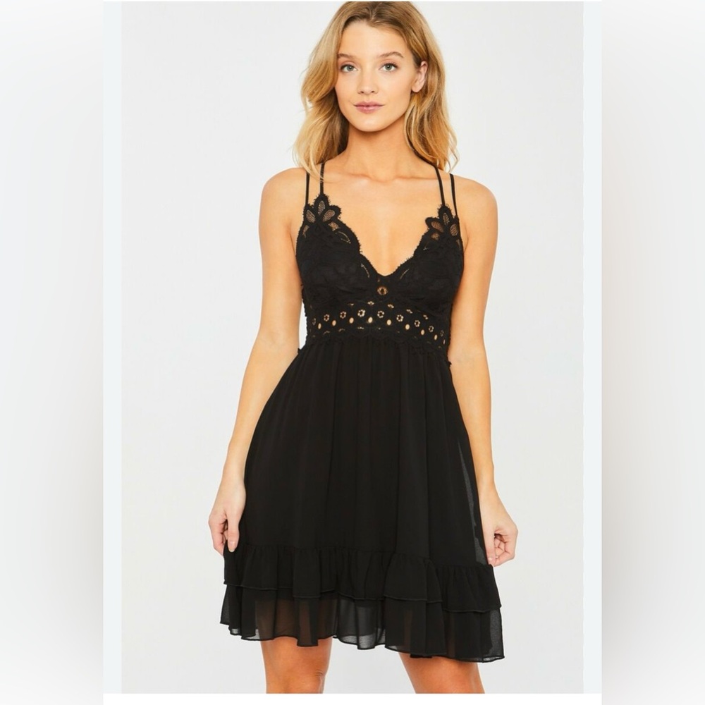 Free People Adla Women's Slip Mini Dress Size M NWT Color Black